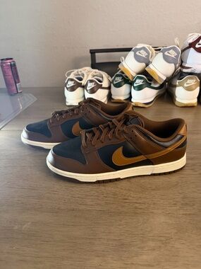 Nike Men’s Low-Top Sneakers — Brown, Black, Gold Swoosh